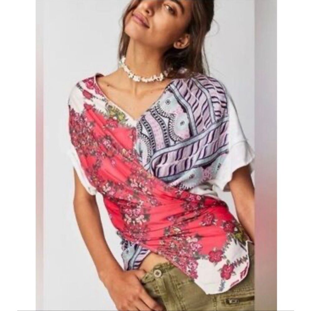 Free People Tunic Top Womens XL White Pick Your Scarf Floral Geometric V-Neck